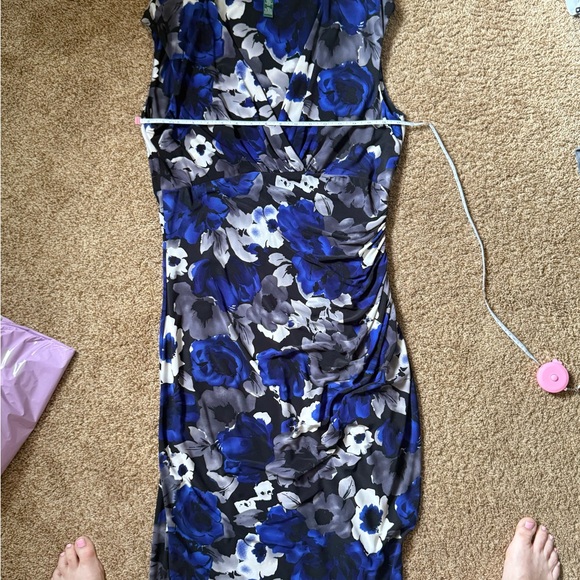 Lauren Ralph Lauren Blue V-Neck Sheath Dress for Weddings - Picture 7 of 8